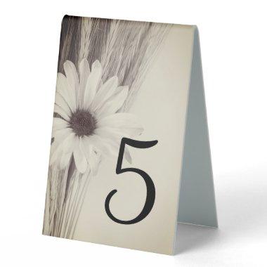 Dried Wheat and Daisy Farm Wedding Table Numbers Table Tent Sign