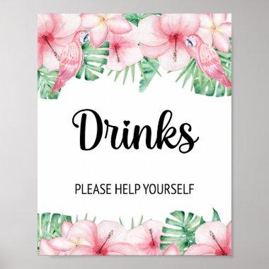 Drink Table Sign Tropical Pink Floral