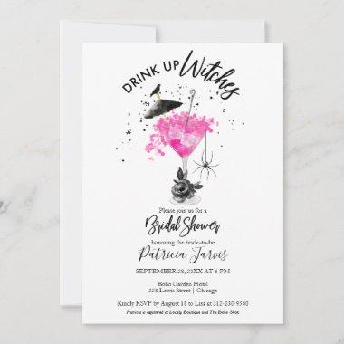 Drink up Witches Hot Pink Halloween Bridal Shower Invitations