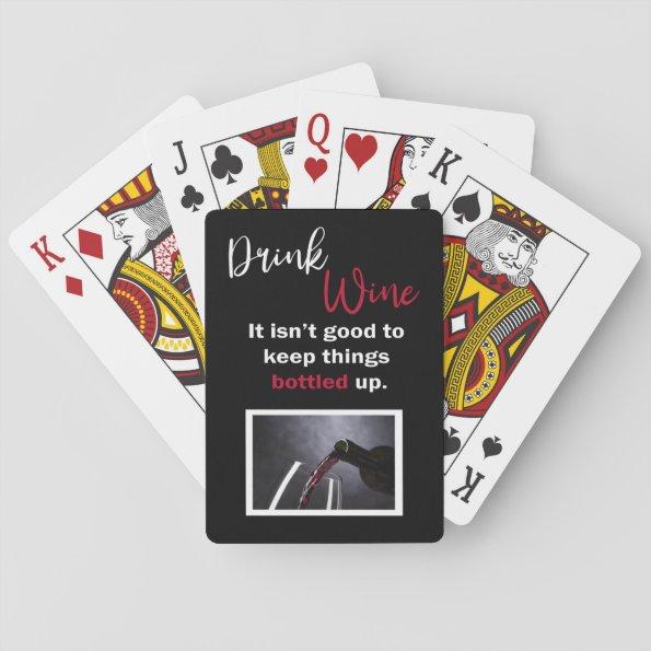 Drink Wine Funny Saying Personalized Black Playing Invitations