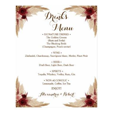 Drinks Menu Pampas Grass Bridal Wedding Poster