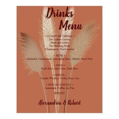 Drinks Menu Pampas Grass Bridal Wedding Sign