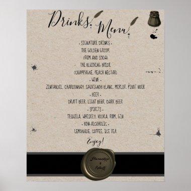 Drinks Menu Pen & Inkwell Bridal Wedding Sign
