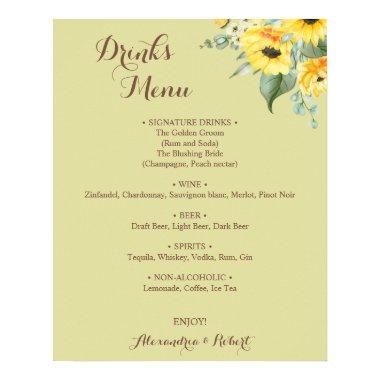 Drinks Menu Sunflowers Greenery Bridal Wedding Poster