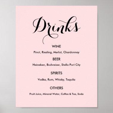 Drinks Menu Wedding Blush Pink Poster