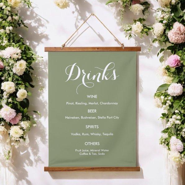 Drinks Menu Wedding Sage Green White  Hanging Tapestry