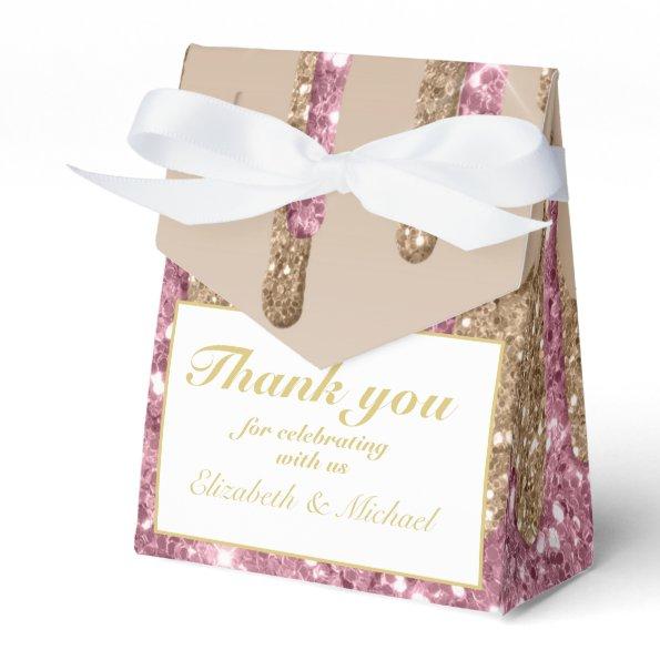 Dripping Glitter Rose Pink Gold Girls THANK YOU Favor Boxes
