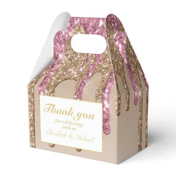 Dripping Glitter Rose Pink Gold Girls THANK YOU Favor Boxes