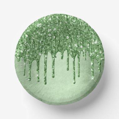 Dripping Green Glitter | Neo-Mint Sage Faux Melt Paper Bowls