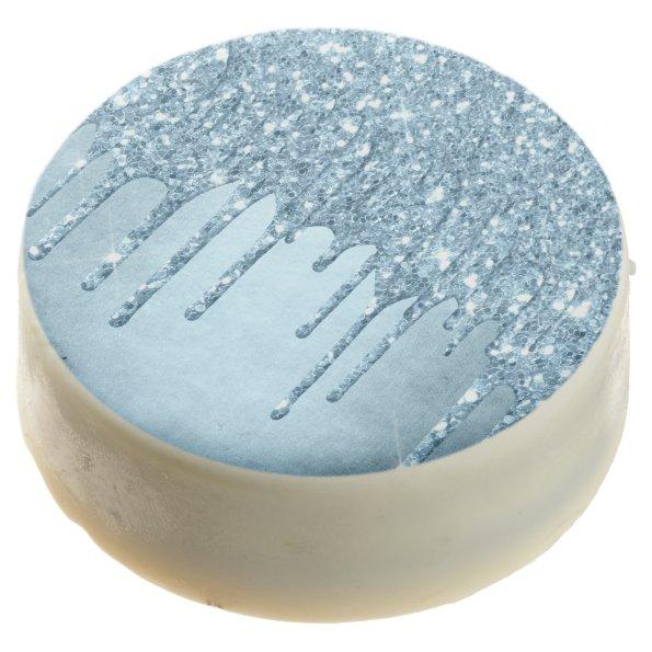 Dripping Ice Glitter | Blue Faux Sparkle Metallic Chocolate Covered Oreo