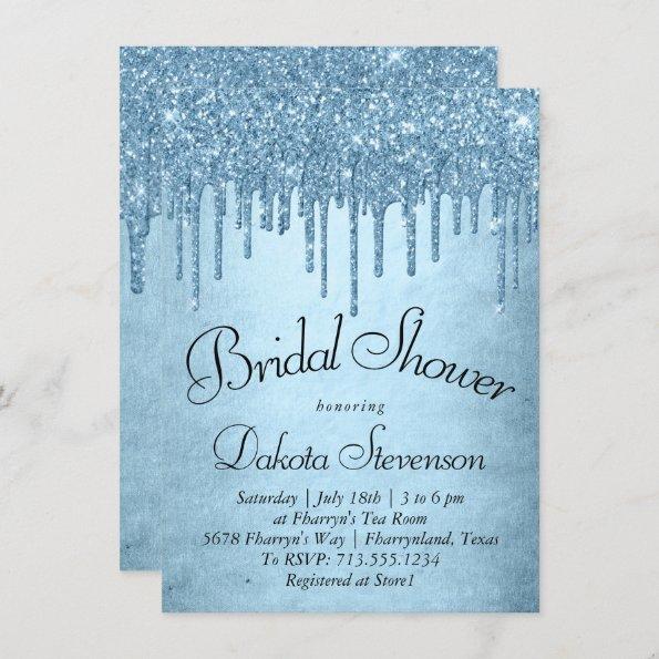 Dripping Ice Glitter | Blue Faux Sparkle Shower Invitations