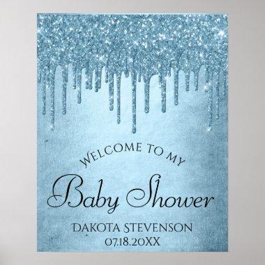 Dripping Ice Glitter | Blue Faux Sparkle Shower Poster