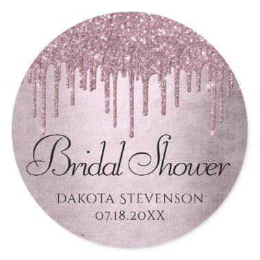 Dripping Mauve Glitter | Dusty Pink Melt Shower Classic Round Sticker