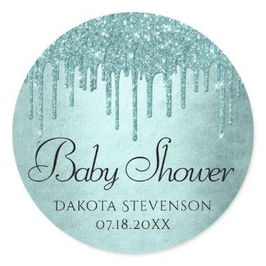 Dripping Mint Glitter | Aqua Teal Melting Shower Classic Round Sticker