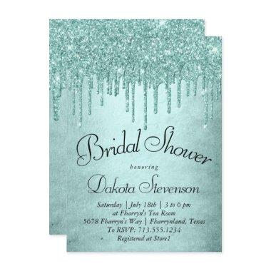 Dripping Mint Glitter | Aqua Teal Melting Shower Invitations