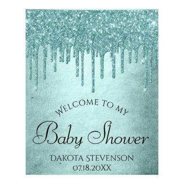 Dripping Mint Glitter | Aqua Teal Melting Shower Poster