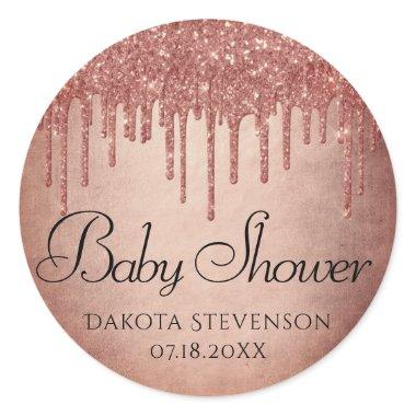 Dripping Peach Glitter | Terra Cotta Coral Shower Classic Round Sticker