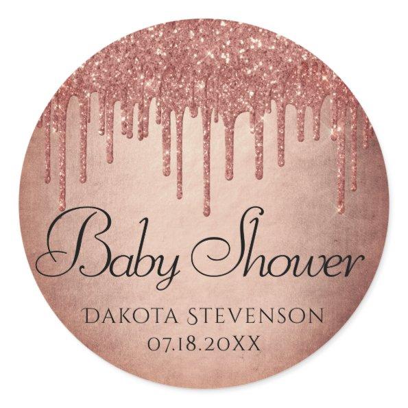 Dripping Peach Glitter | Terra Cotta Coral Shower Classic Round Sticker