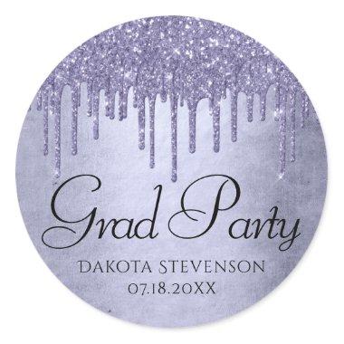 Dripping Purple Glitter | Lavender Pour Graduation Classic Round Sticker