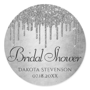 Dripping Silvery Glitter | Platinum Sparkle Shower Classic Round Sticker