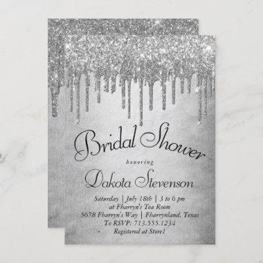 Dripping Silvery Glitter | Platinum Sparkle Shower Invitations
