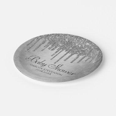 Dripping Silvery Glitter | Platinum Sparkle Shower Paper Plates