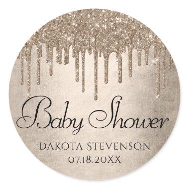 Dripping Taupe Glitter | Champagne Gold Shower Classic Round Sticker