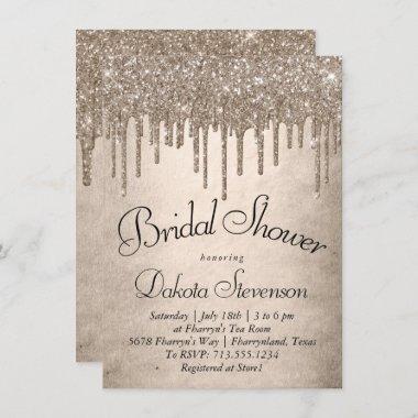 Dripping Taupe Glitter | Champagne Melt Shower Invitations