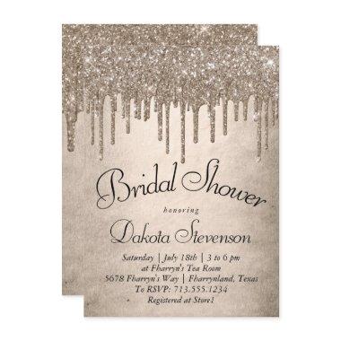 Dripping Taupe Glitter | Champagne Melt Shower Invitations