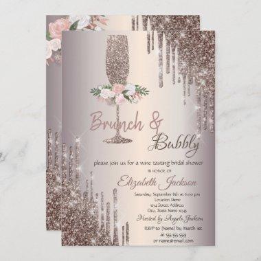 Drips Brunch & Bubbly Rose Gold Bridal Shower  Invitations