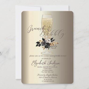 Drips Glass Black Roses Champagne Brunch & Bubbly Invitations