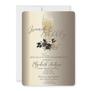 Drips Glass Black Roses Champagne Brunch & Bubbly Invitations