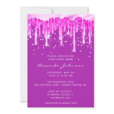 Drips Glitter Bridal Wedding Blue Pink Fuchsia Invitations