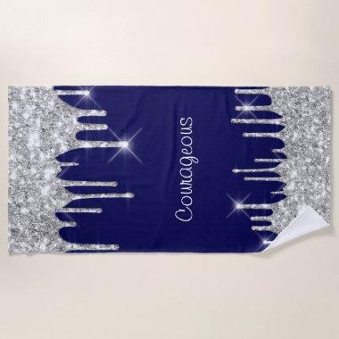 Drips Glitter Effect Blue Navy Courage Courageous Beach Towel