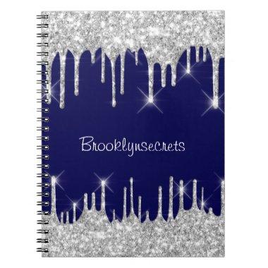 Drips Glitter Effect Blue Navy Courage Name Glam Notebook