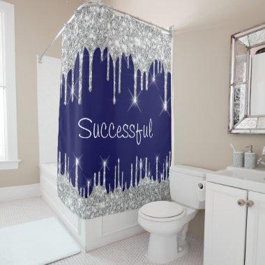 Drips Glitter Effect Blue Navy Courage Successful Shower Curtain