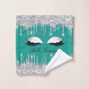 Drips Glitter Mint Greeen Lashes Name Wash Cloth