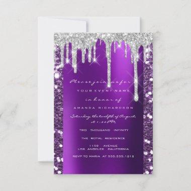 Drips Glitter Purple Bridal Shower Sweet 16th Invitations