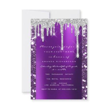 Drips Glitter Purple Bridal Shower Sweet 16th Invitations