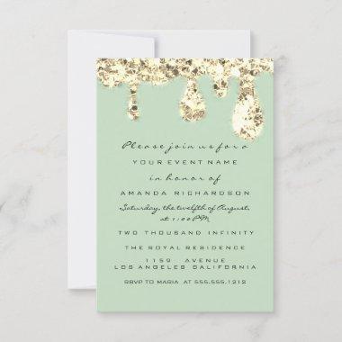 Drips Gold Glitter Bridal Sweet 16th Mint Green Invitations
