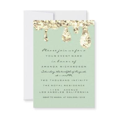 Drips Gold Glitter Bridal Sweet 16th Mint Green Invitations