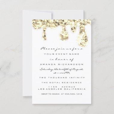 Drips Gold Glitter Bridal Sweet 16th White Invitations