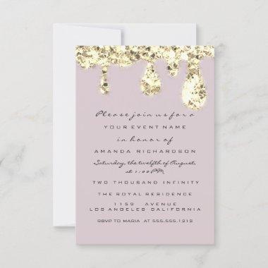 Drips Gray Rose Gold Glitter Bridal Sweet 16th Invitations