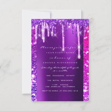 Drips Pink Purple Bridal Shower Sweet 16th  Invitations