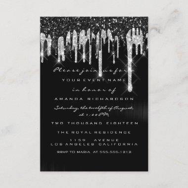 Drips Silver Black Bridal Sweet 16th Wedding Invitations