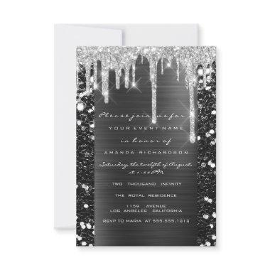 Drips Silver Gray Black Bridal Shower Sweet 16th Invitations