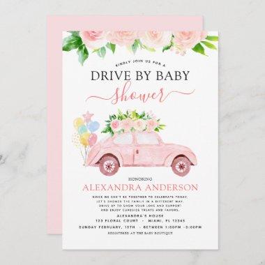 Drive By Baby Shower Floral Blush Pink Invitations