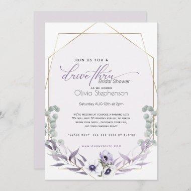 Drive by Bridal Shower Dusty Lilac Floral Invitations