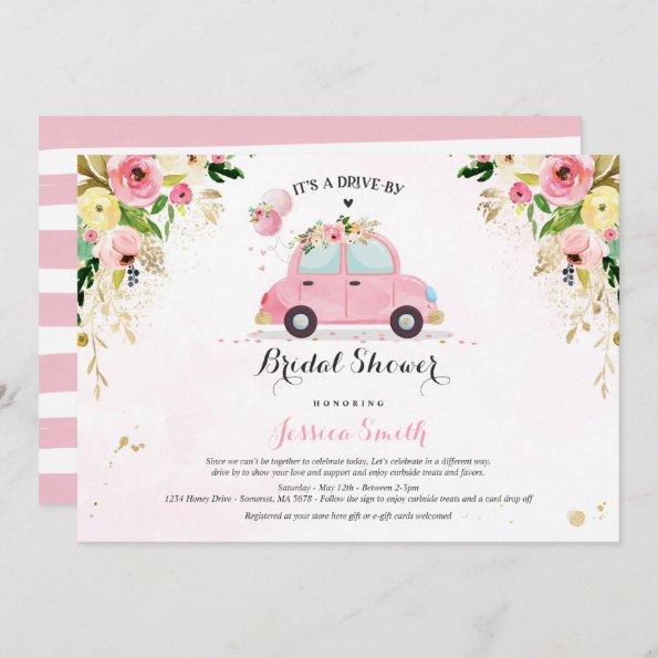 Drive By Bridal Shower Invitations Pink Floral