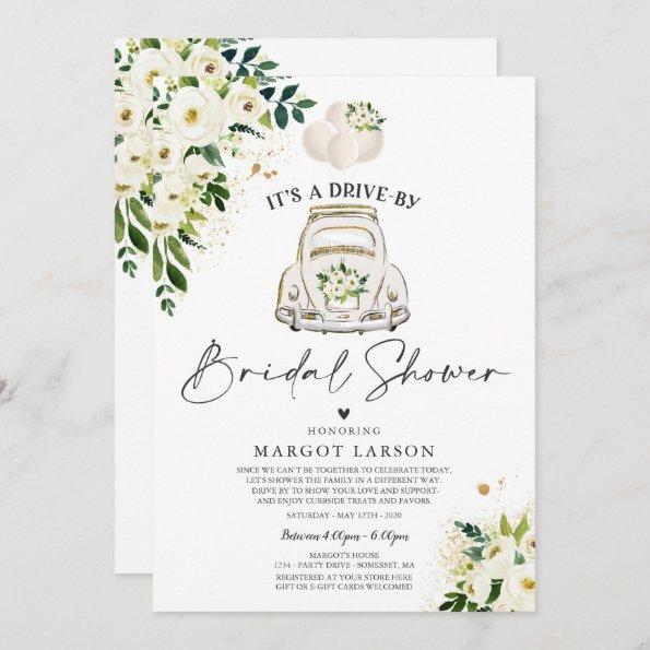 Drive By Bridal Shower Invitations White Floral
